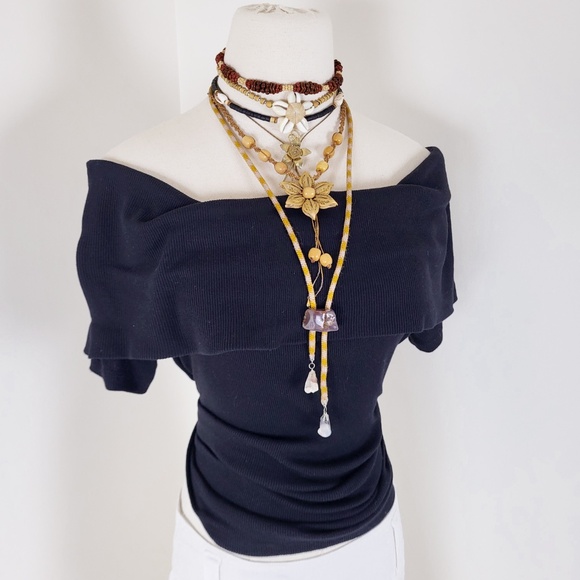 Michael Kors Off-the-Shoulder Top Knit Bardot Asymmetrical - Picture 2 of 9